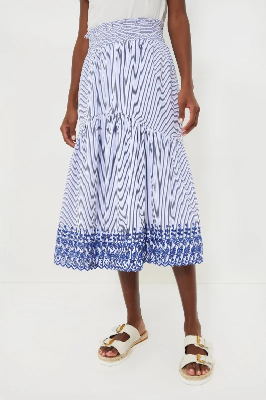 Blue Stripe Eyelet Cinzia Skirt