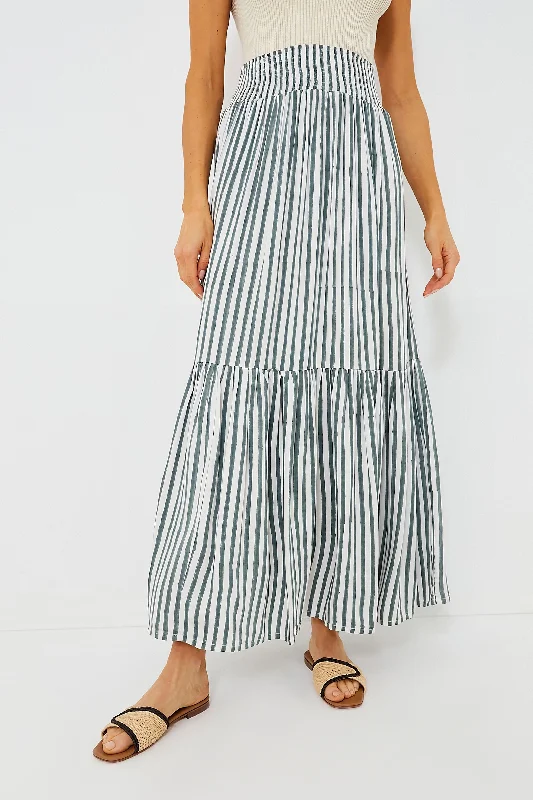 Moss Stripe Shirred Skirt