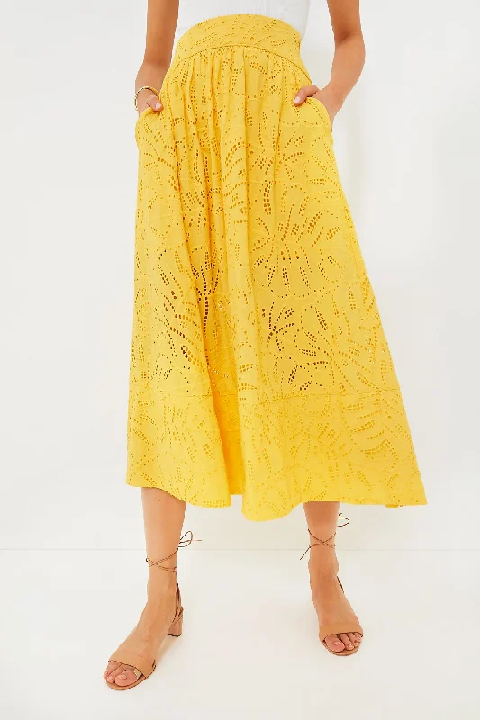 Yellow Monstera Eyelet Maxi Skirt