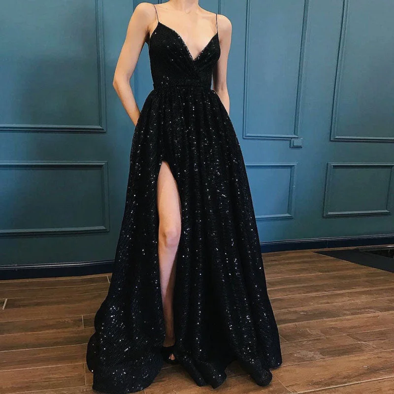 FashionSierra - Black V-neck Prom Party Evening Dresses