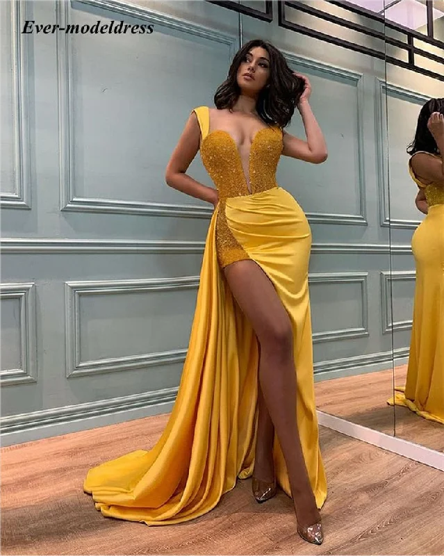 FashionSierra - New Yellow Sexy Split Evening Dresses