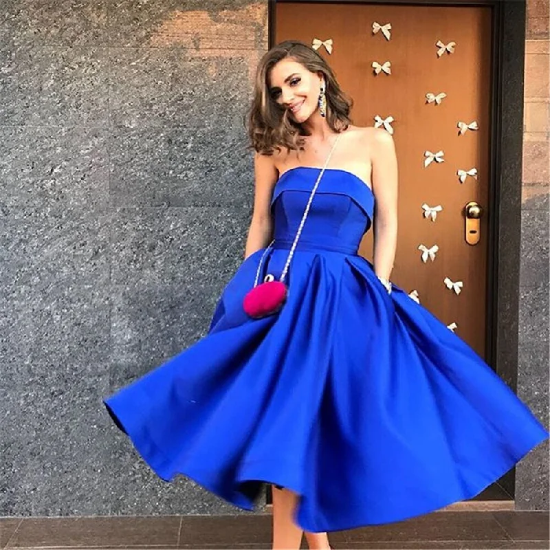 FashionSierra - Royal Blue Satin Prom Dress