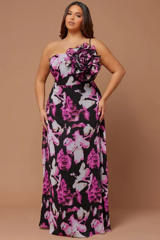 Amelia Rose Chiffon Maxi Dress - Fuchsia/combo