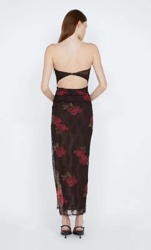 DESERT ROSE STRAPLESS DRESS - CHOC FLORAL