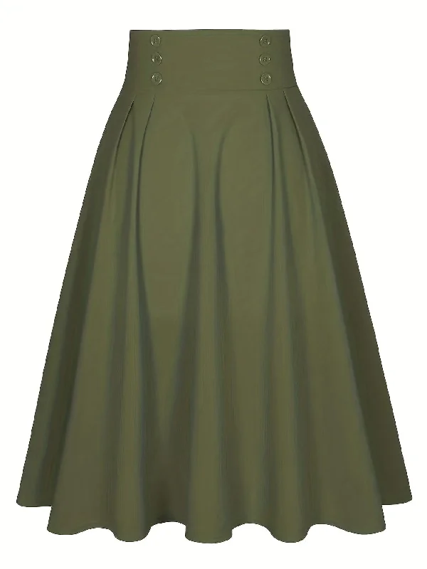 Elegant Solid Button Front High Waist Pleated Maxi Dress