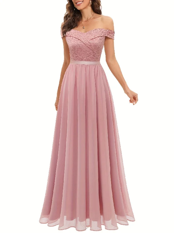 Elegant Solid Color Off-Shoulder Bridesmaid Maxi Dress