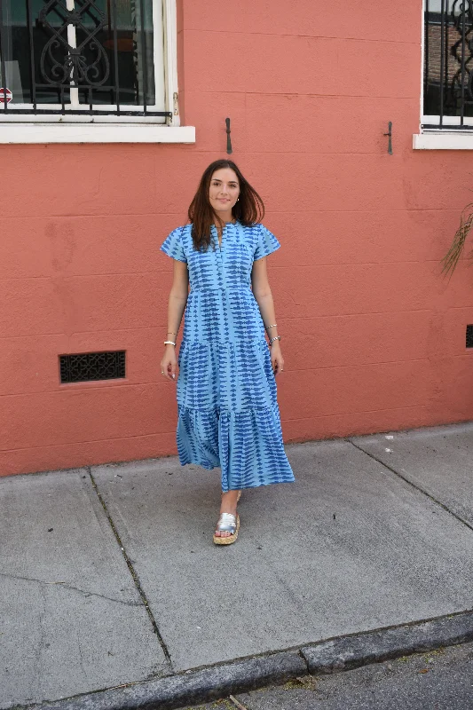 Folly Midi Dress Short Sleeve Blue/Blue Geometric