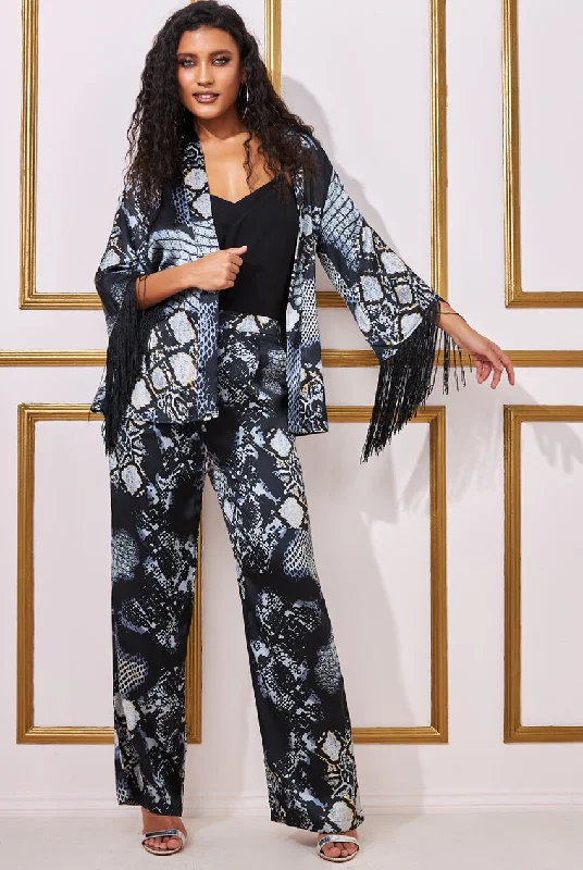 Goddiva Foil Print Kimono With Tassels