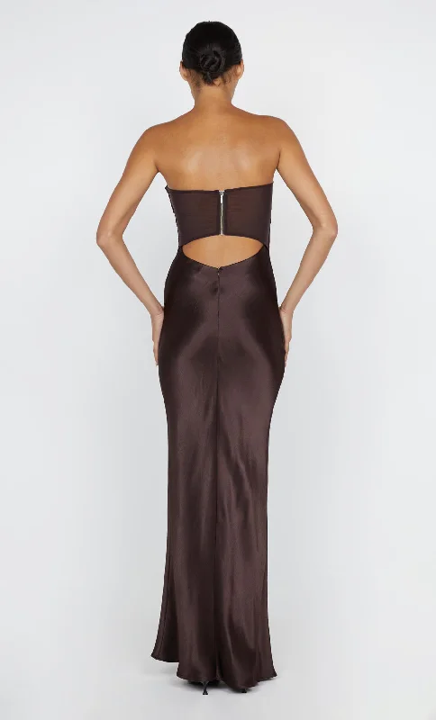 HALLE STRAPLESS DRESS - CHOCOLATE