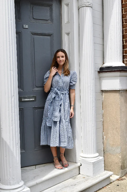 Lauren Midi Dress Blue Bird Grey Gingham Final Sale