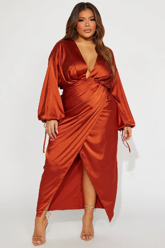 Leslie Satin Maxi Dress - Rust