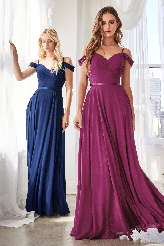 Long Cold Shoulder Chiffon Dress by Cinderella Divine CD0156