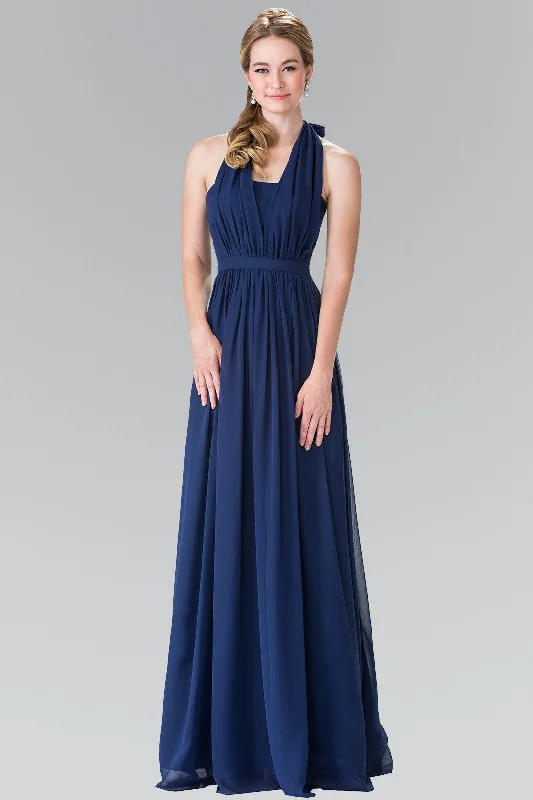 Long V-Neck Chiffon Halter Dress by Elizabeth K GL2362