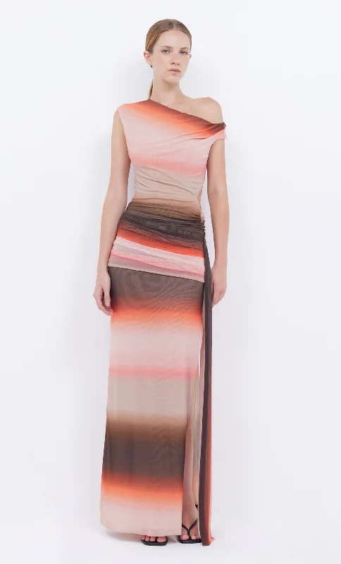 LOUNA ASYM DRESS - CHOC/PINK OMBRE