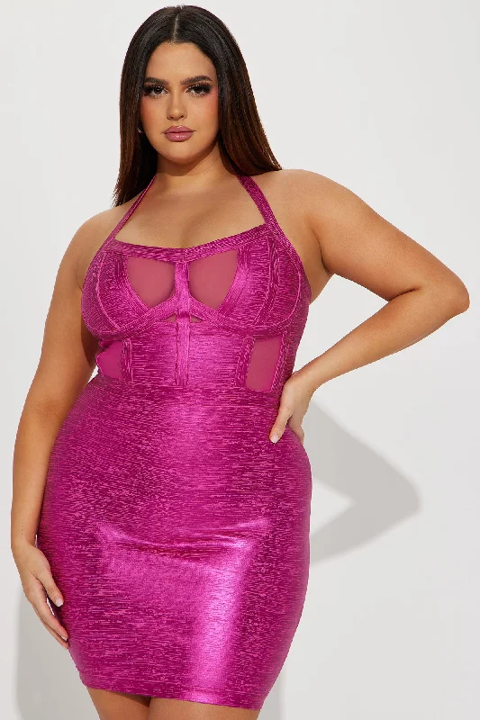 Marlen Metallic Bandage Mini Dress - Magenta