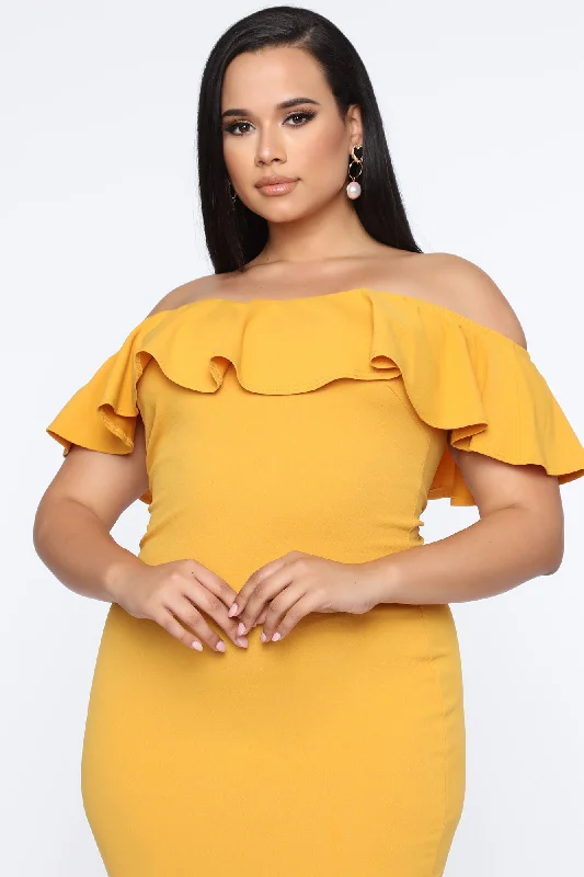 Moments Like This Ruffle Dress - Mustard