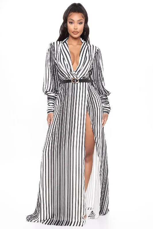 Nora Striped Maxi Dress - Black/White