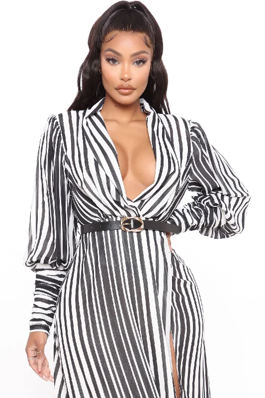 Nora Striped Maxi Dress - Black/White