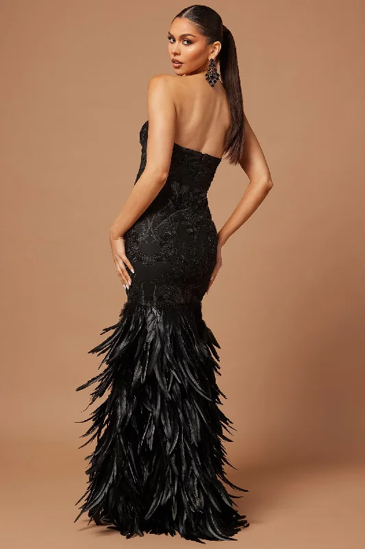 Patricia Embellished Feather Gown - Black