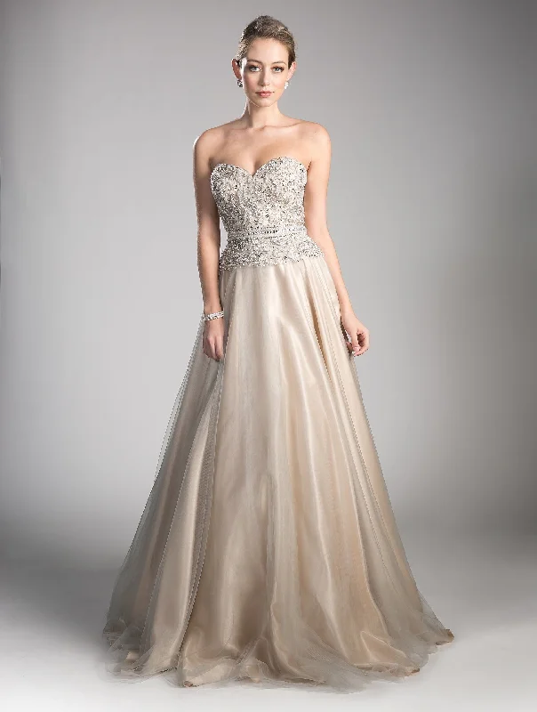 Beaded Strapless Tulle Gown by Cinderella Divine CE0004